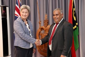 File: Vanuatu Foreign Minister Jotham Napat and his Australian counterpart Penny Wong. (DFAT)