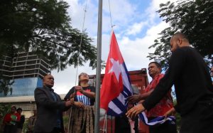 The PCC hosted Civil Society partners alongside the ULMWP President Benny Wenda at a prayer vigil where the Morning Star flag was raised in Suva, ahead of the MSG Leaders’ Summit in Vanuatu. 12 July 2023. Photo: Pacific Conference of Churches